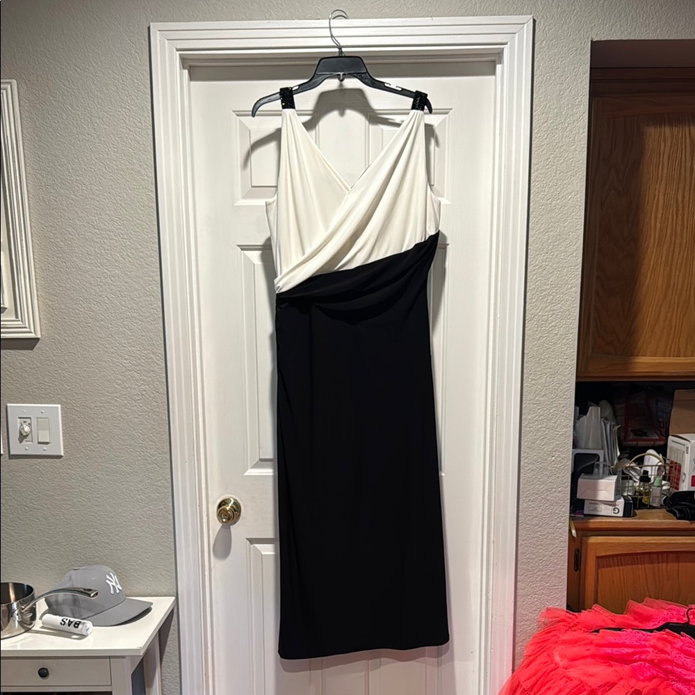 Lauren Ralph Lauren Asymmetrical Cream and Black Cocktail Dress